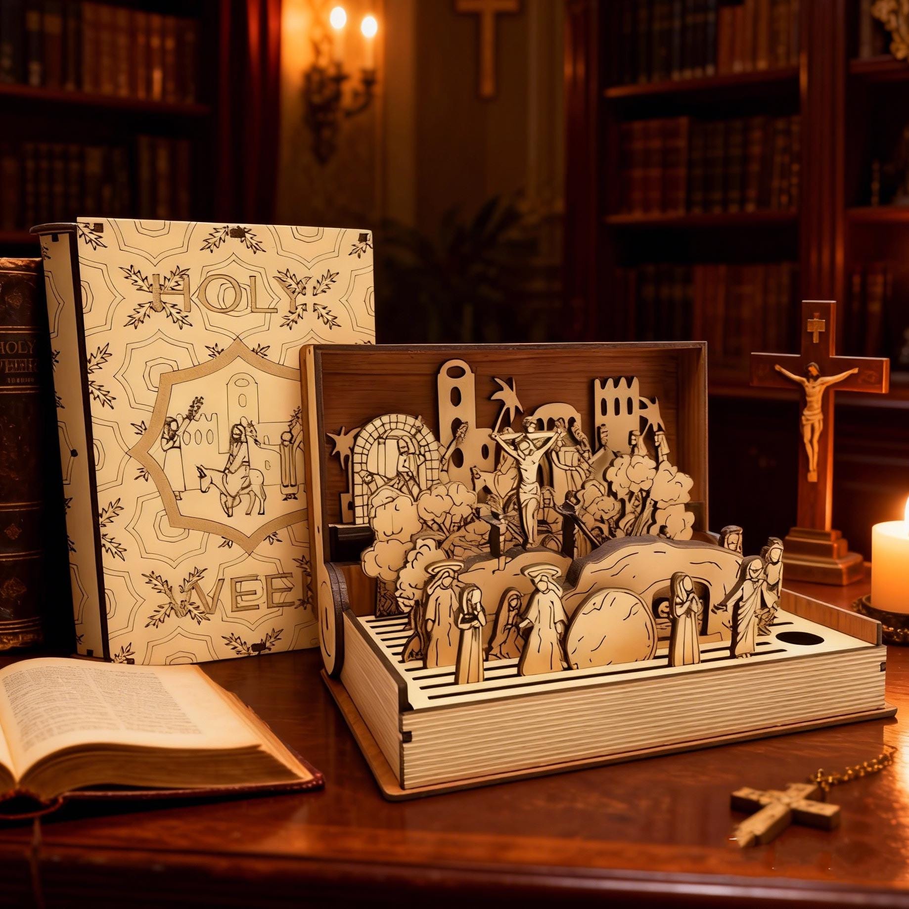 2026 Holy Week Wooden Diorama Book | Unique Religious Heirloom