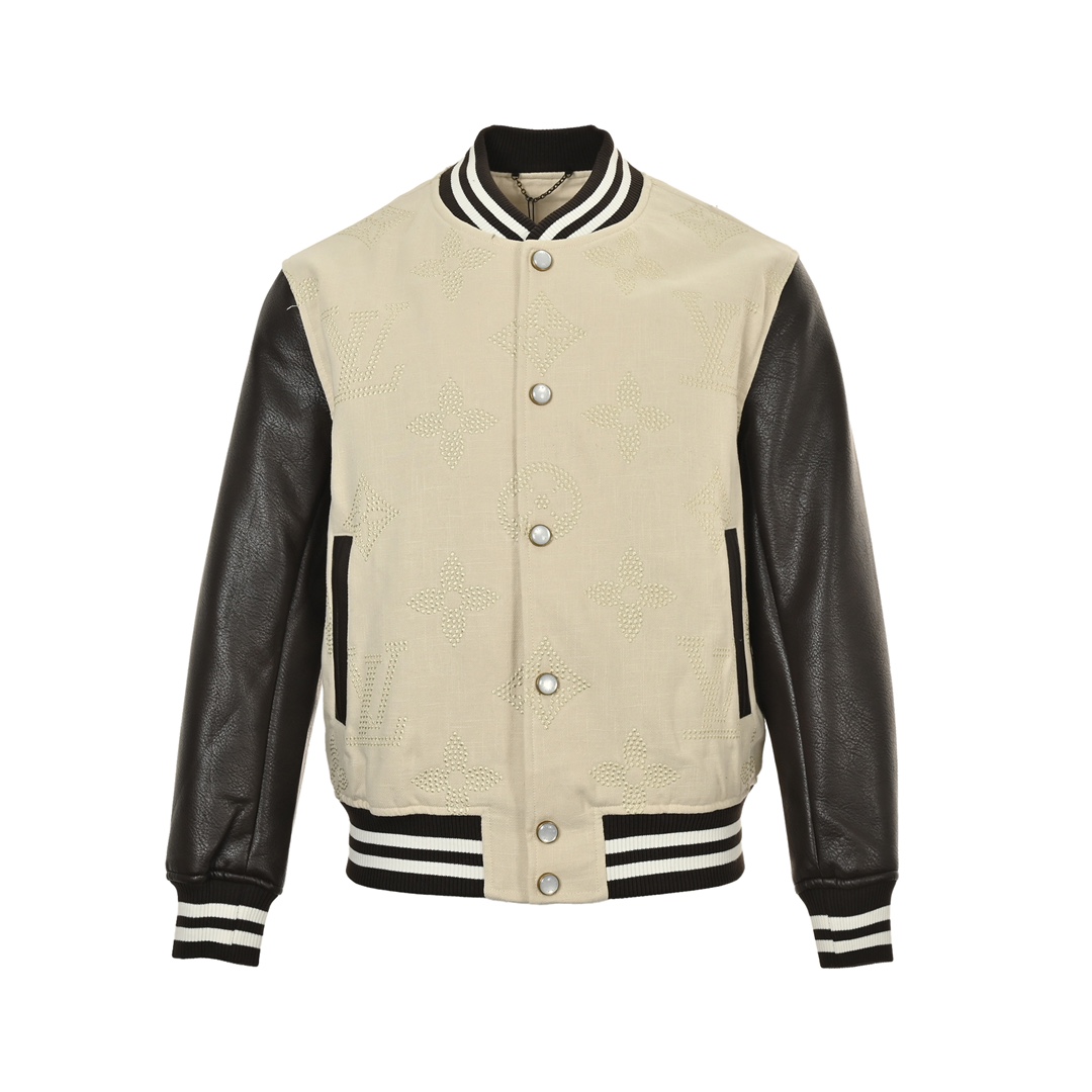 Louis Vuitton 24Fw embroidered monogram patchwork leather baseball jacket