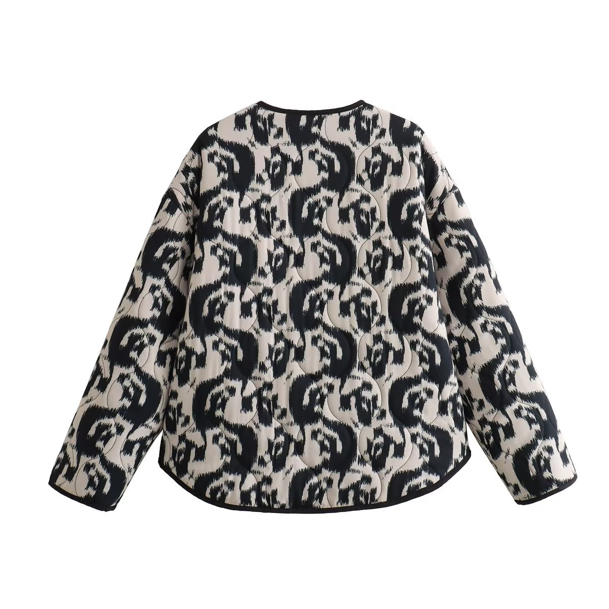 Autumn Winter Collarless Animal Print Loose Cotton Coat Jacket Coat Women