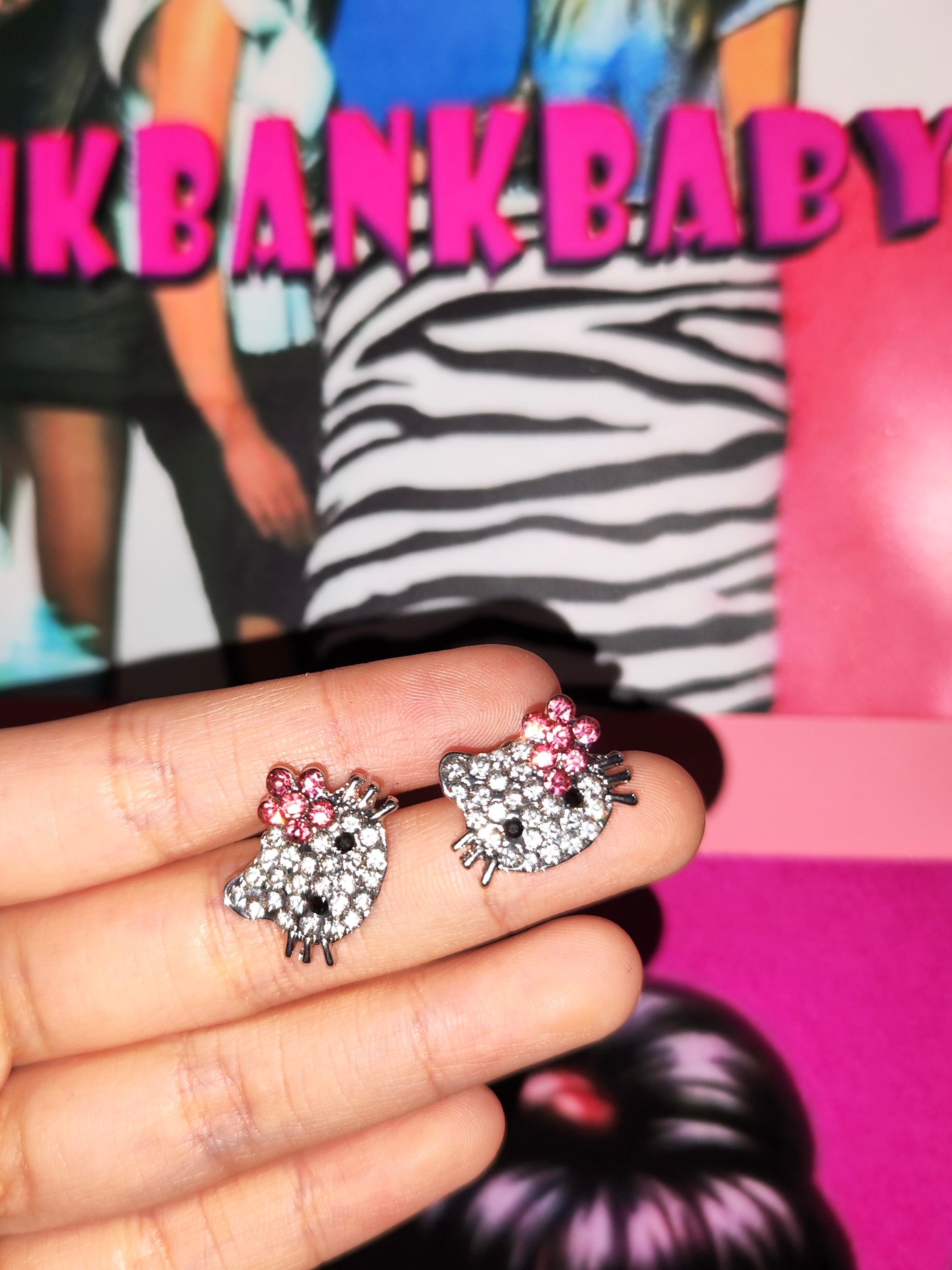 Hellokitty Rhinestone Earrings | 2 Count (Pack of 1)