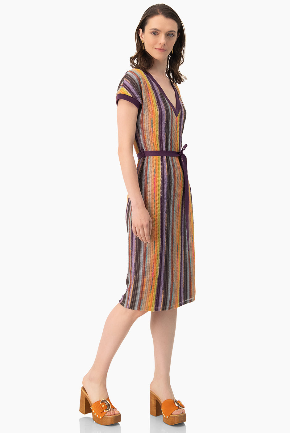Vestido midi tejido escote en V