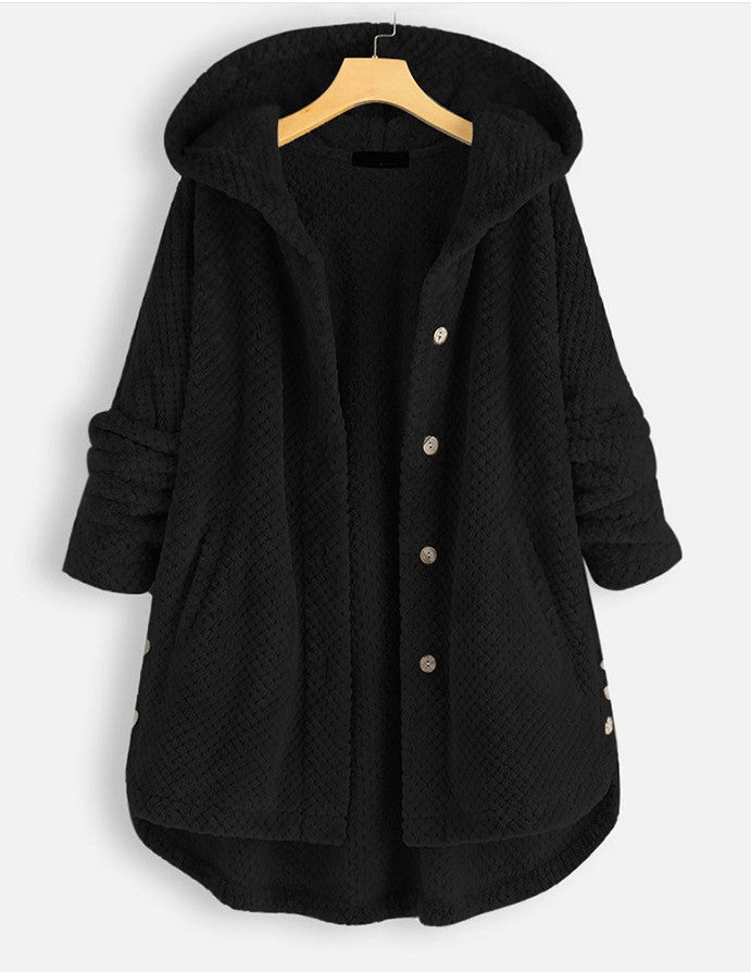 Women's Elegant Pure Color Hooded Double-Sided Velvet Sweatshirt Coat