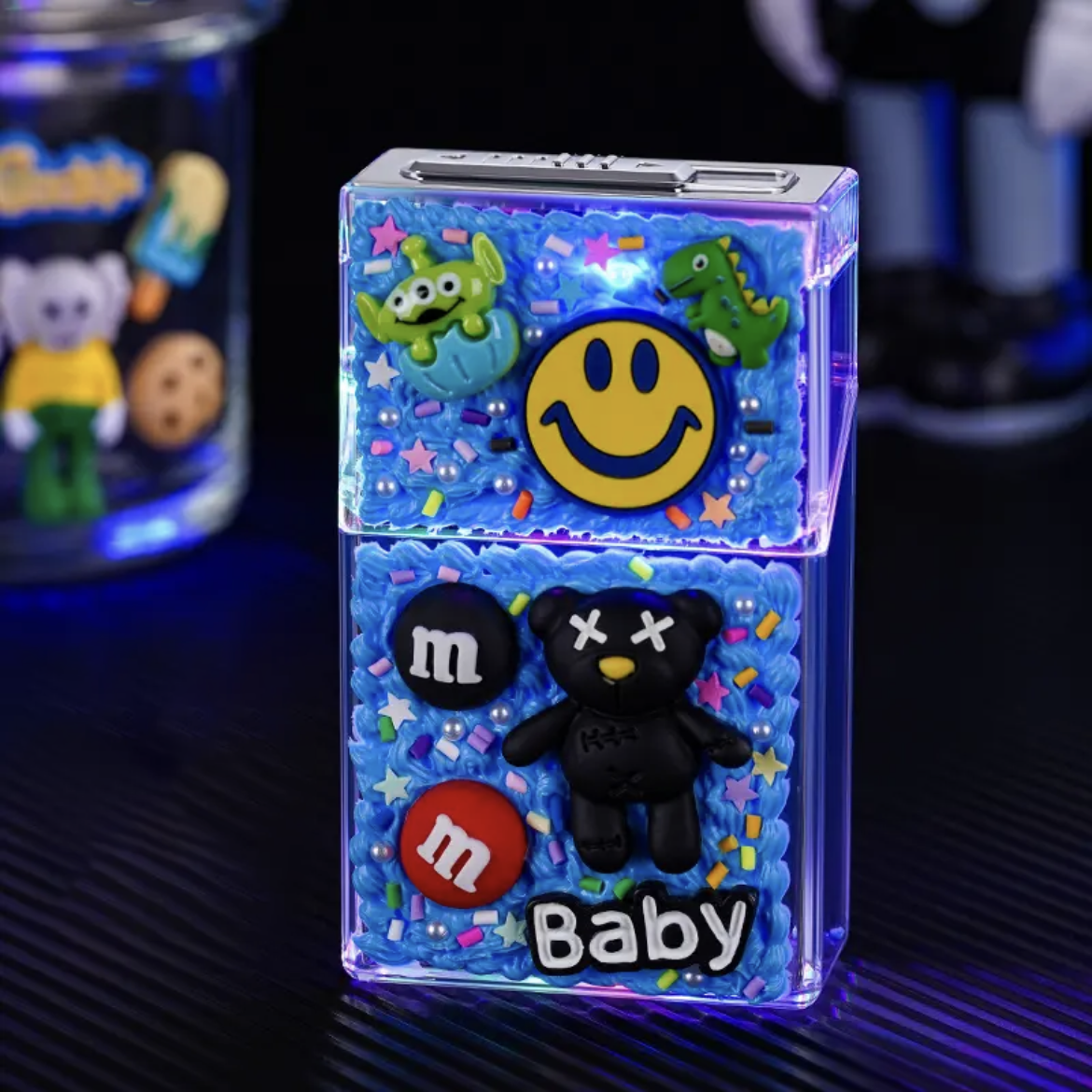 Handmade DIY cigarette case with electric lighter rechargeable