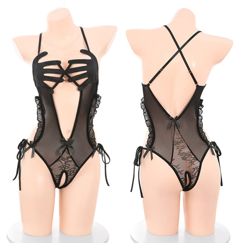 See-through Hollow Out Mesh Jumpsuit Lingerie