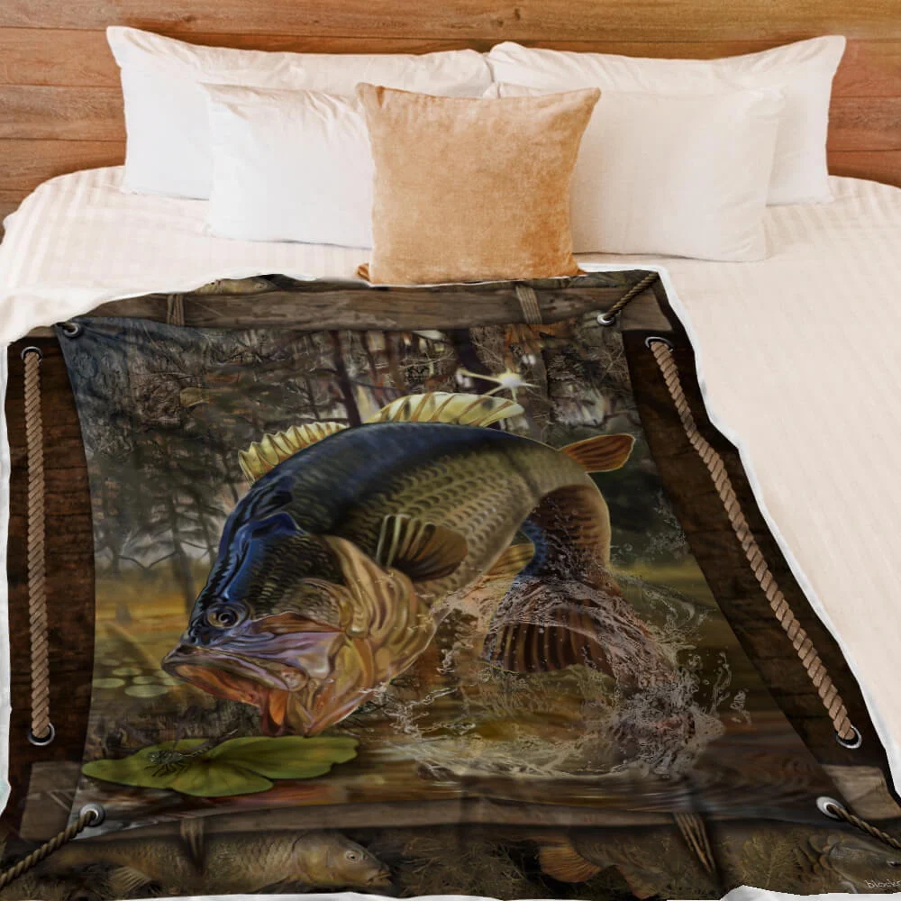 Largemouth Bass Fishing Sofa Throw Blanket