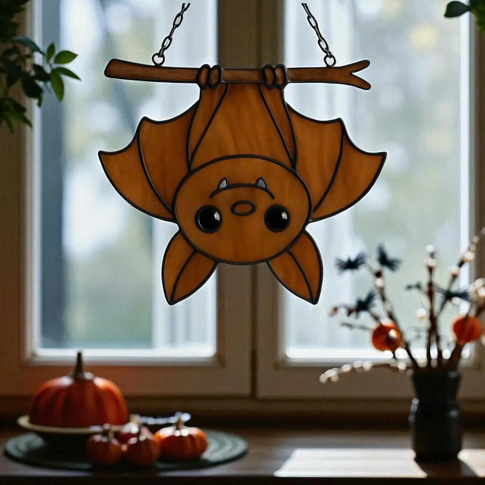 💥ON SALE💥Stained Glass Halloween Pumpkin Haunted House Suncatcher