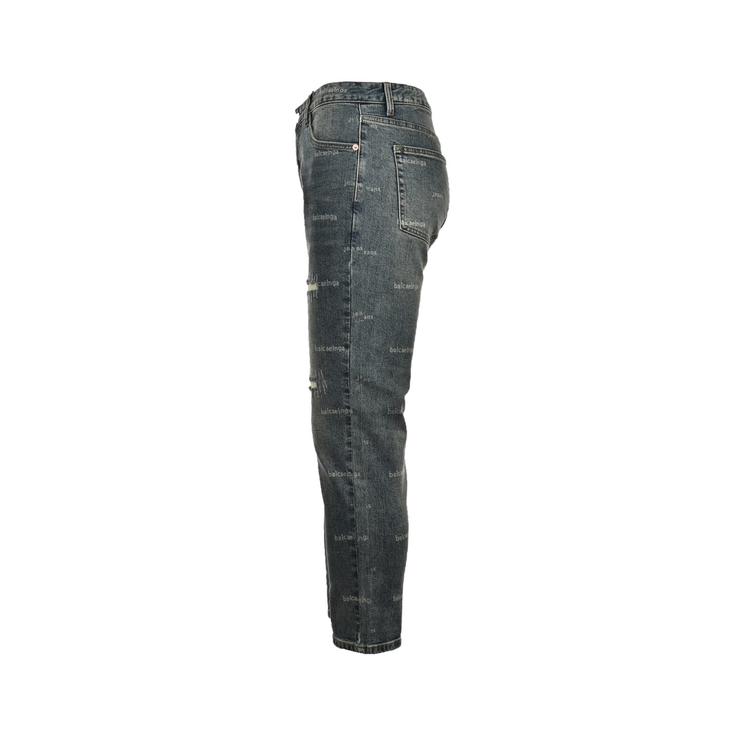 Balenciaga 23Fw all over printed distressed washed jeans
