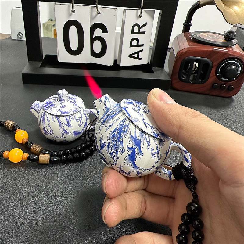 Blue And White Porcelain Teapot Lighter, Refillable Lighter