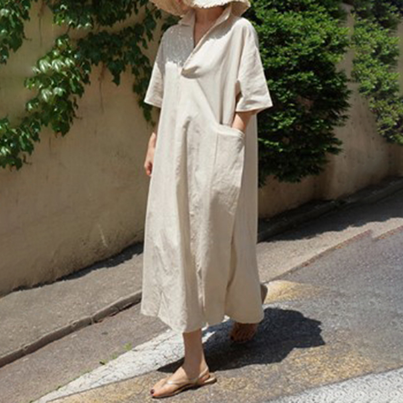 Lapel V Neck Comfy Maxi Dress