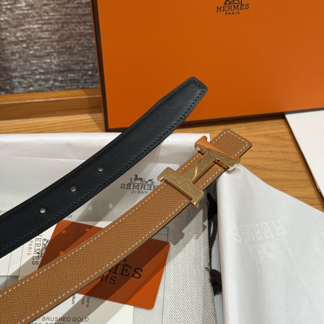 Hermès Women's Shell Element Double-Sided Leather Belt 2.4cm Width