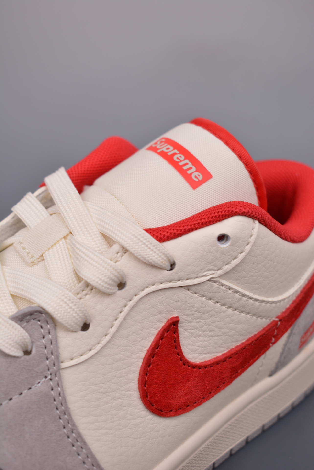 Supreme x Nike By You Air Jordan 1 Low OG Grey, Beige, White and Red SJ9950-024