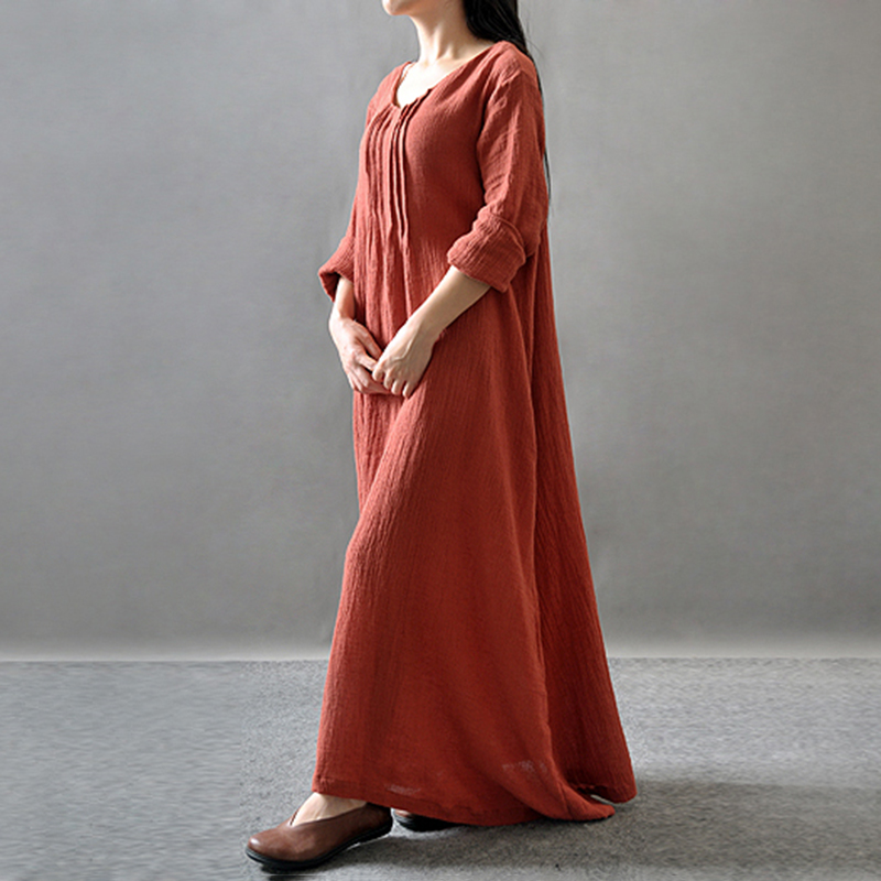 Solid Color Pleat Pocket Casual Maxi Dress