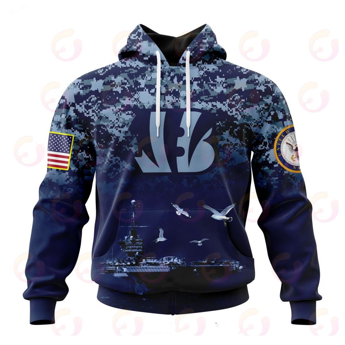 CINCINNATI BENGALS 3D HOODIE HONOR US NAVY VETERANS