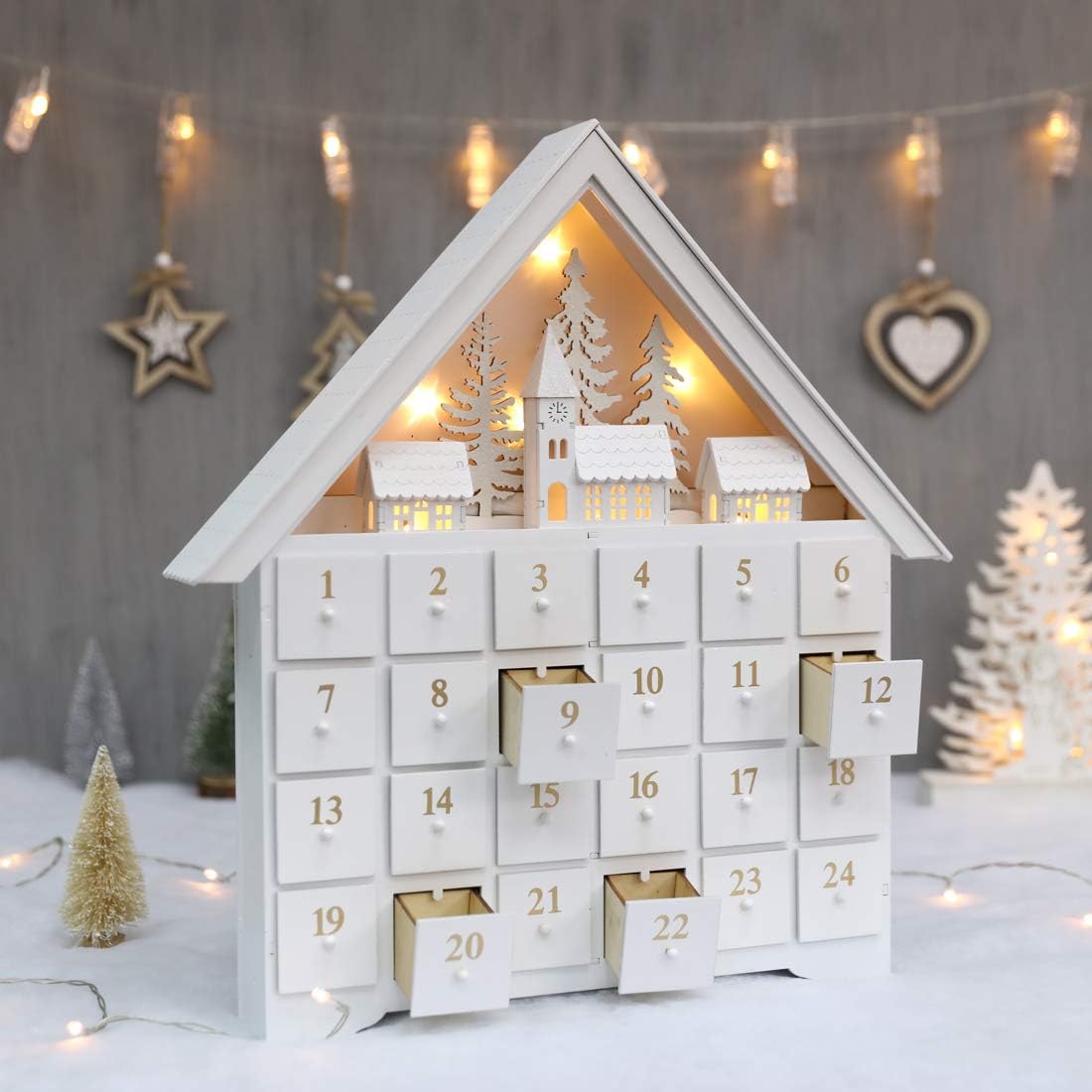 🎄CHRISTMAS ON SALE🔥Christmas Wooden Advent Calendar House with 24 Drawers