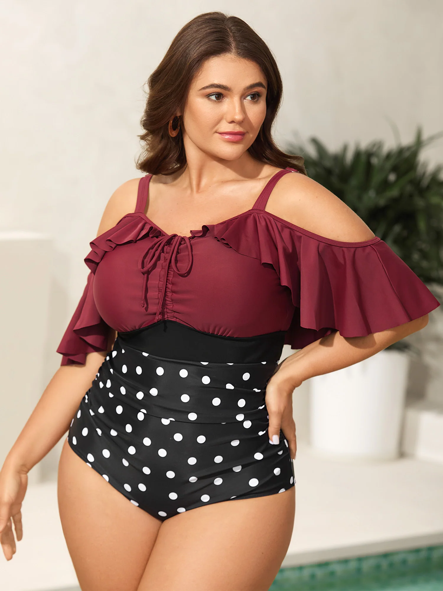 Color Block Polka Dots One-Piece Swimsuit