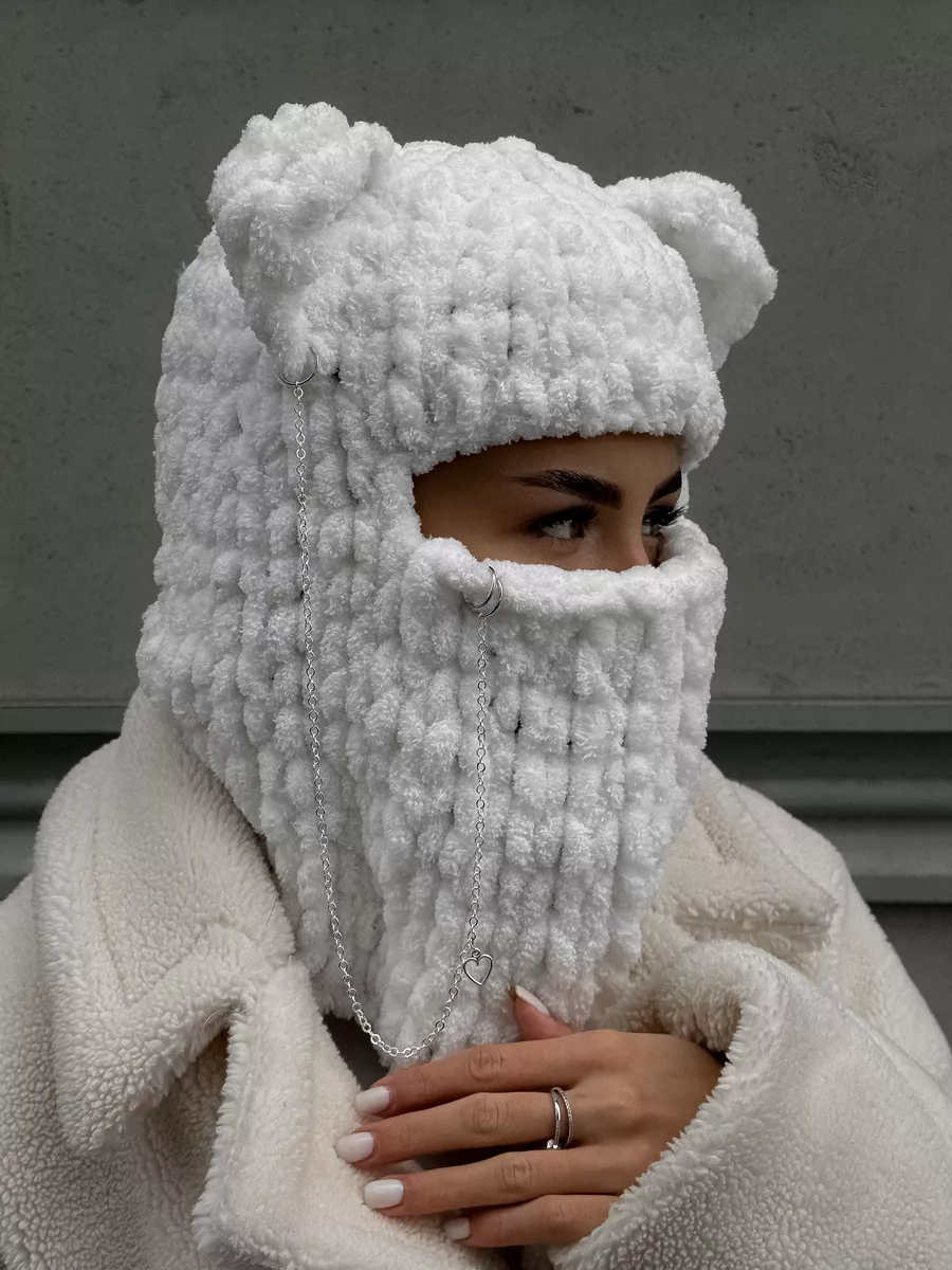 💖 Valentine's Day Sale 49% OFF 💖 Plush Chunky Knit Balaclava with Ears(Including Chain & Pendant)