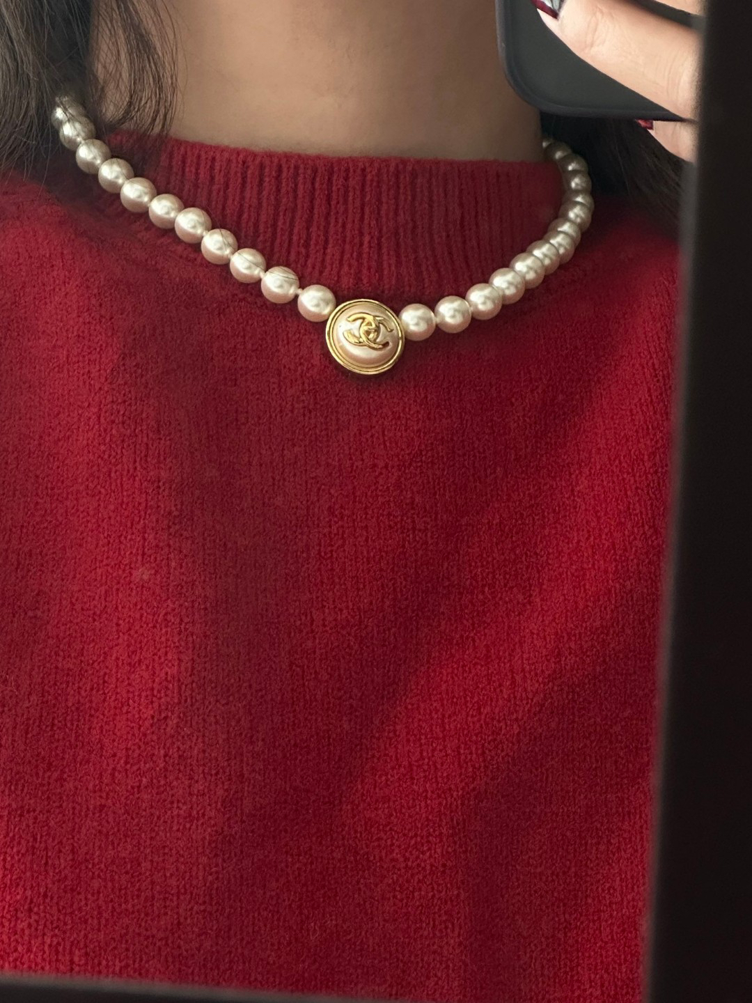 Chanel Pearl Double C Necklace Black and White