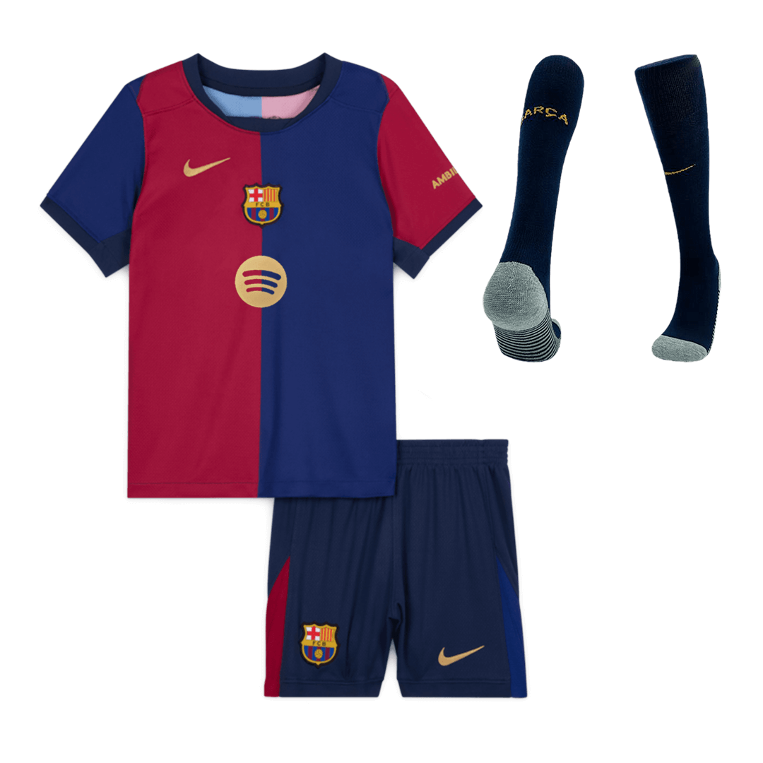 Barcelona Home Kids Football Shirt Kit (Shirt+Shorts+Socks) 2024/25 - Spotify Logo without Text