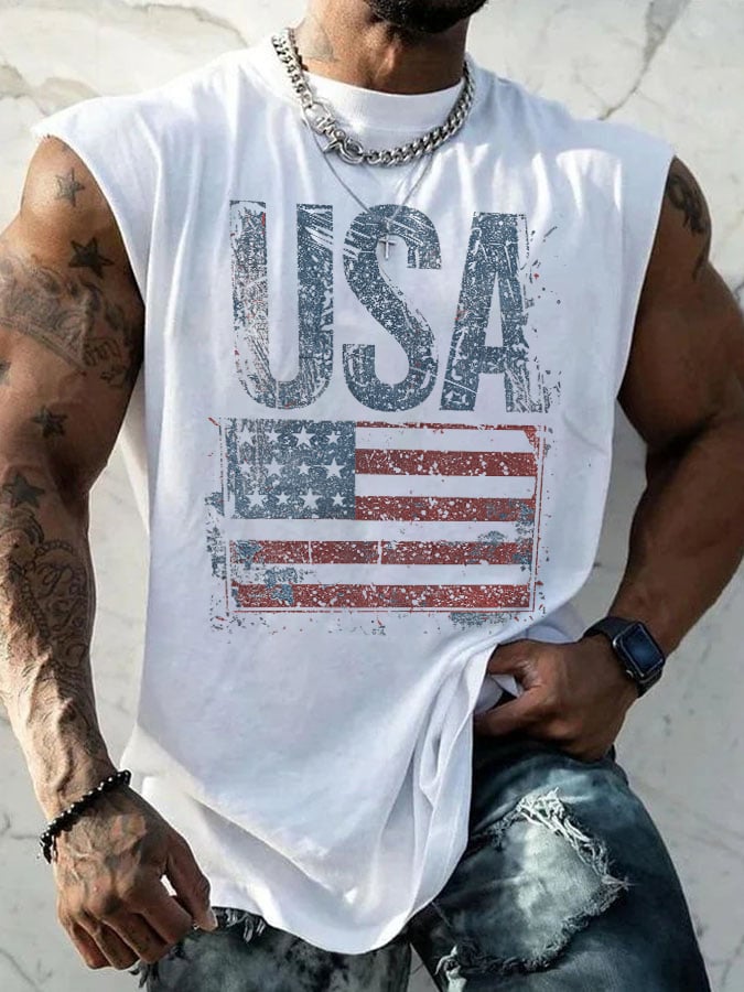 Retro Independence Day Flag USA Print Tank Top