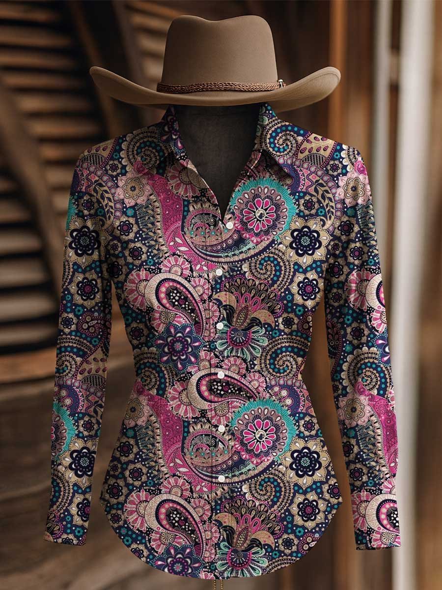 Women's Paisley Print Western Long Sleeve Shirt