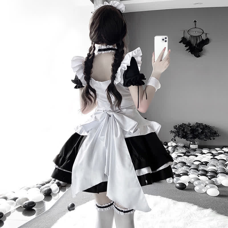 Off Shoulder Bow Knot Lace Up Maid Dress Lingerie