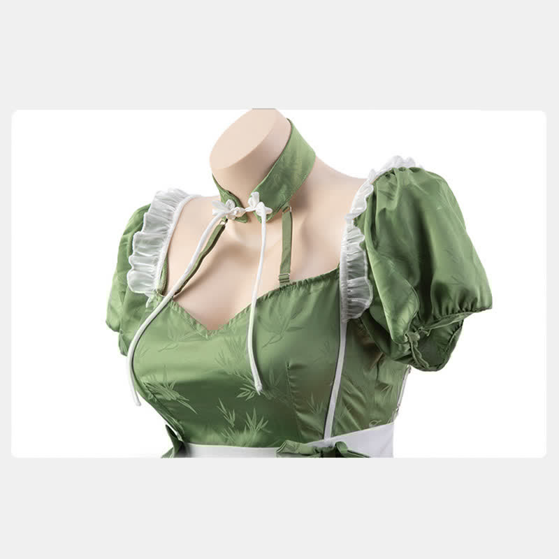 Cosplay Maid Vintage Buckle Bow knot Lingerie Set