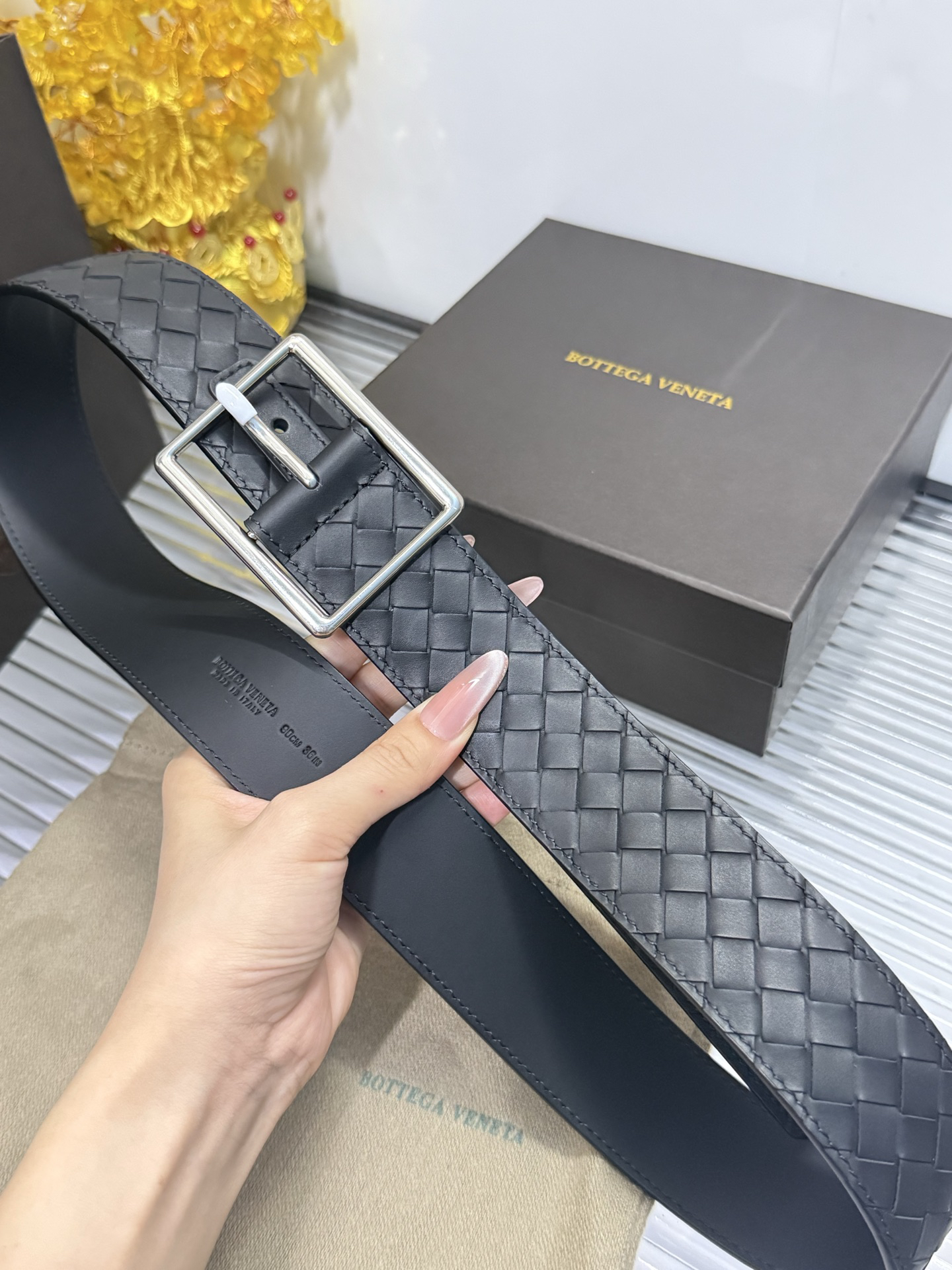 Bottega Veneta pin buckle classic woven leather belt width 4.0cm