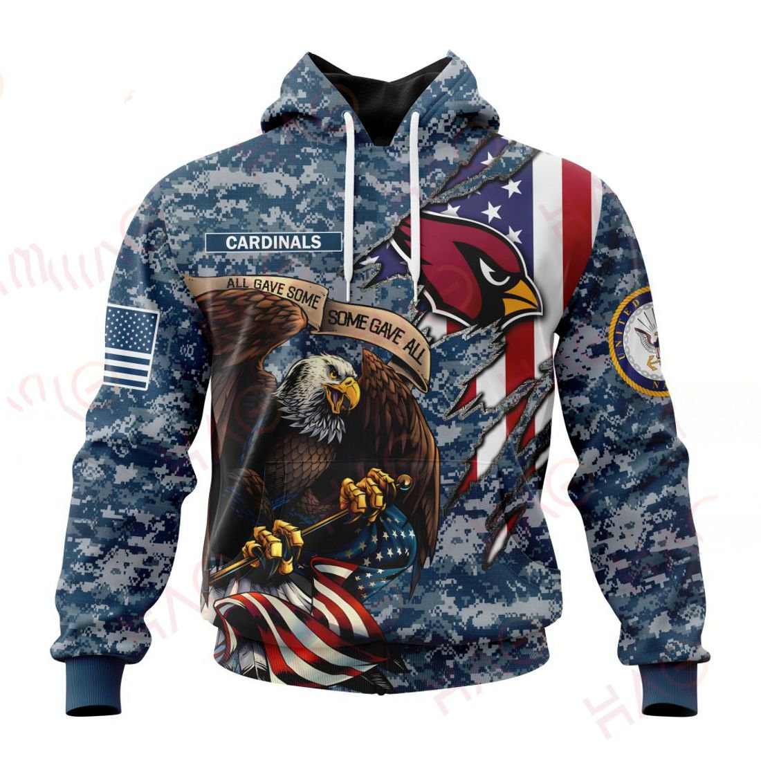ARIZONA CARDINALS 3D HOODIE US NAVY VETERANS