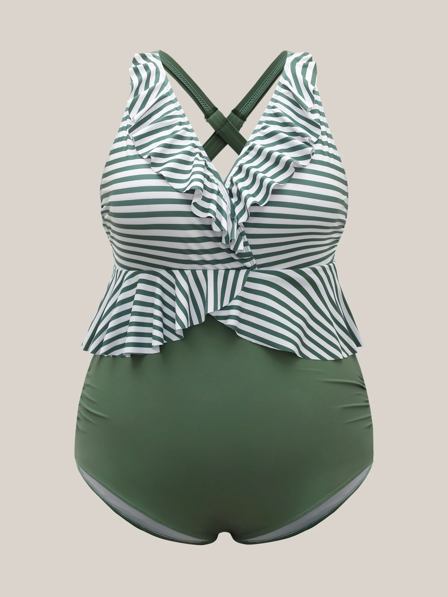 Striped Spliced Ruffled One-Piece Swimsuit