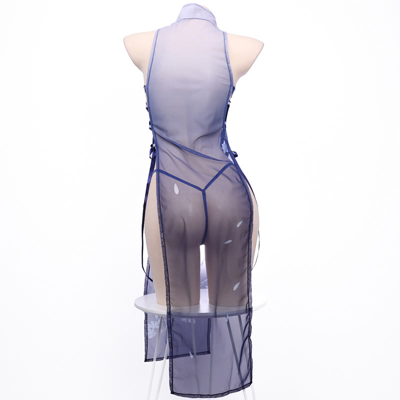 Vintage See-through Lace Up Cheongsam Lingerie Dress