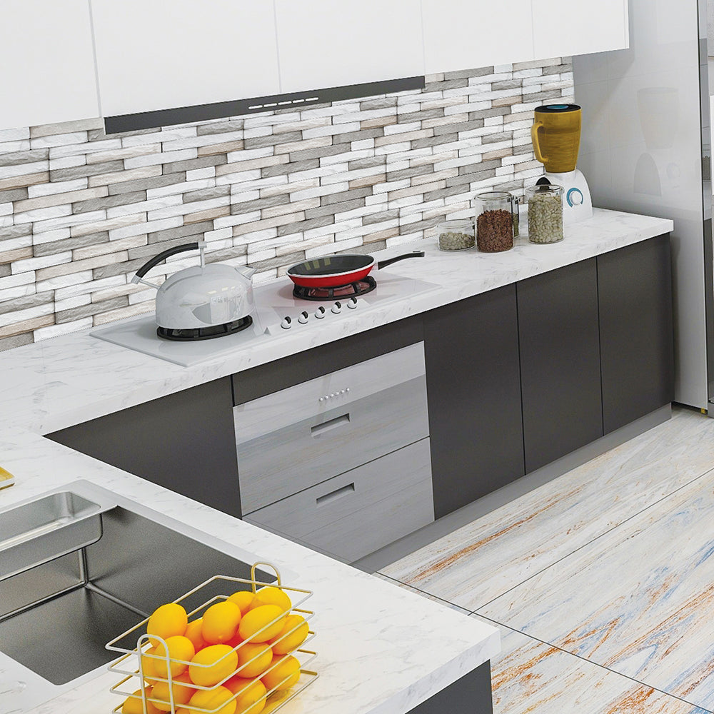 White and Gray Stone Peel and Stick Tile Stickers