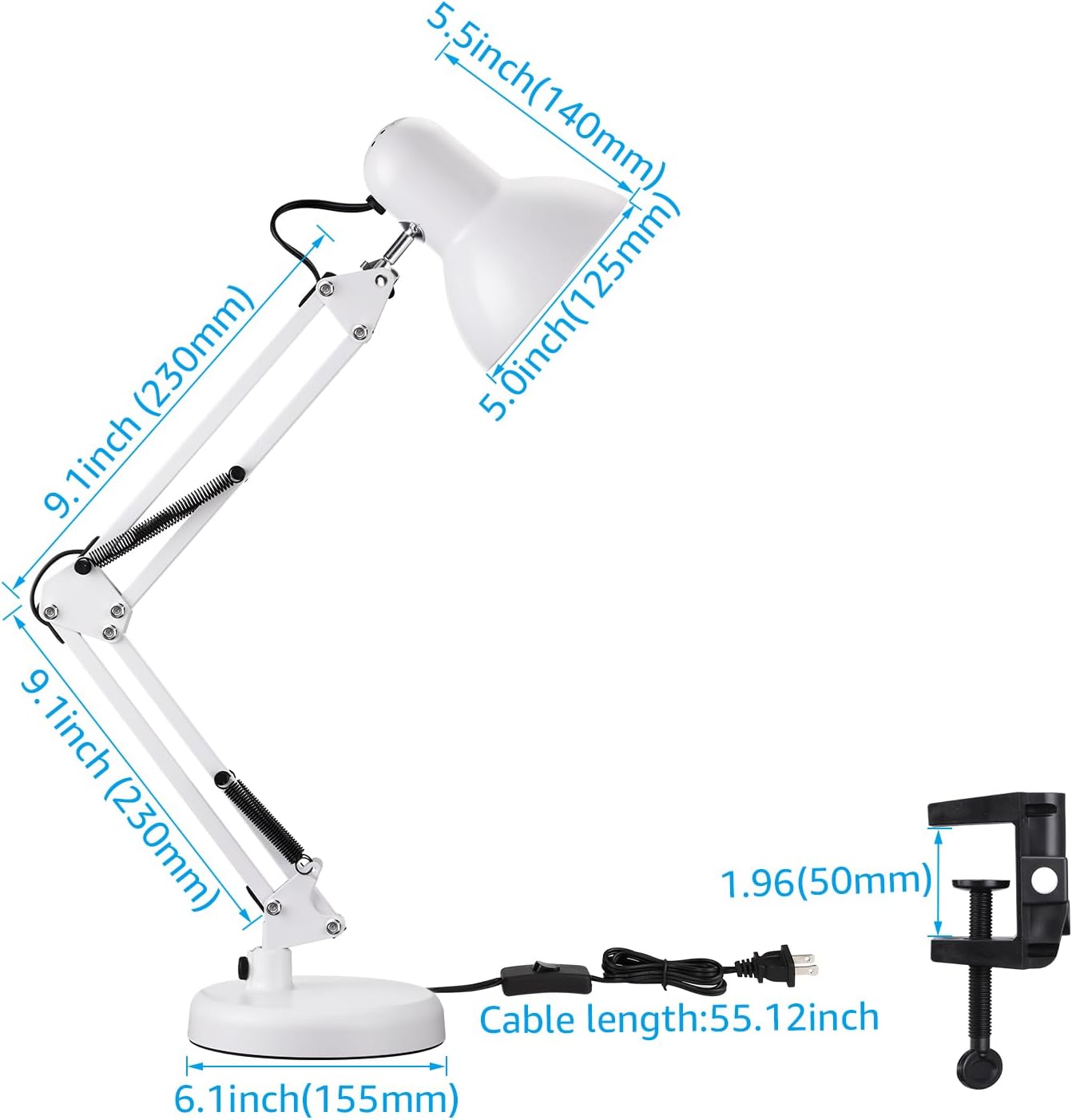 TORCHSTAR Metal Desk Lamp with Clamp, Swing Arm , Architect Adjustable Gooseneck Table Lamp, Clip Desk Lights for Home Office, Work, Study, Reading, E26 Base, Multi-Joint, Black
