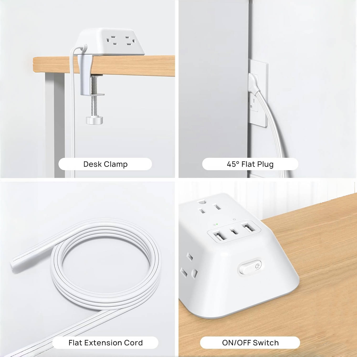 🔥On Sale🔥Desk Clamp Power Strip With Surge Protector and 5 AC Outlets and 3 USB Ports