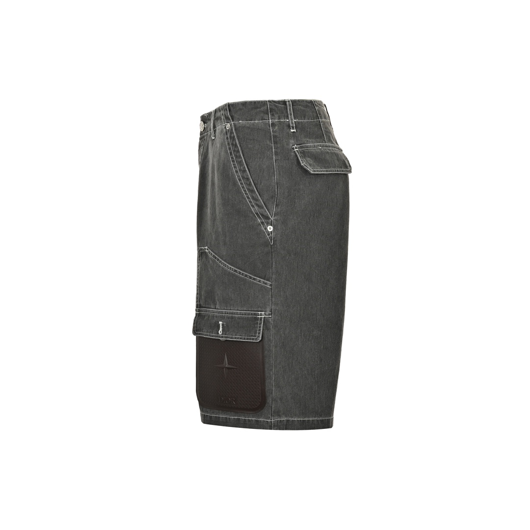 Dior & Stone Island Denim Shorts with Leather Pocket Logo