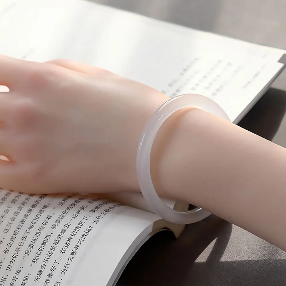Ice White Jade Bangle Natural Chalcedony 8mm Round Women's Bracelets Fine Jewelry Accessories Gifts For Girlfriend Free shipping