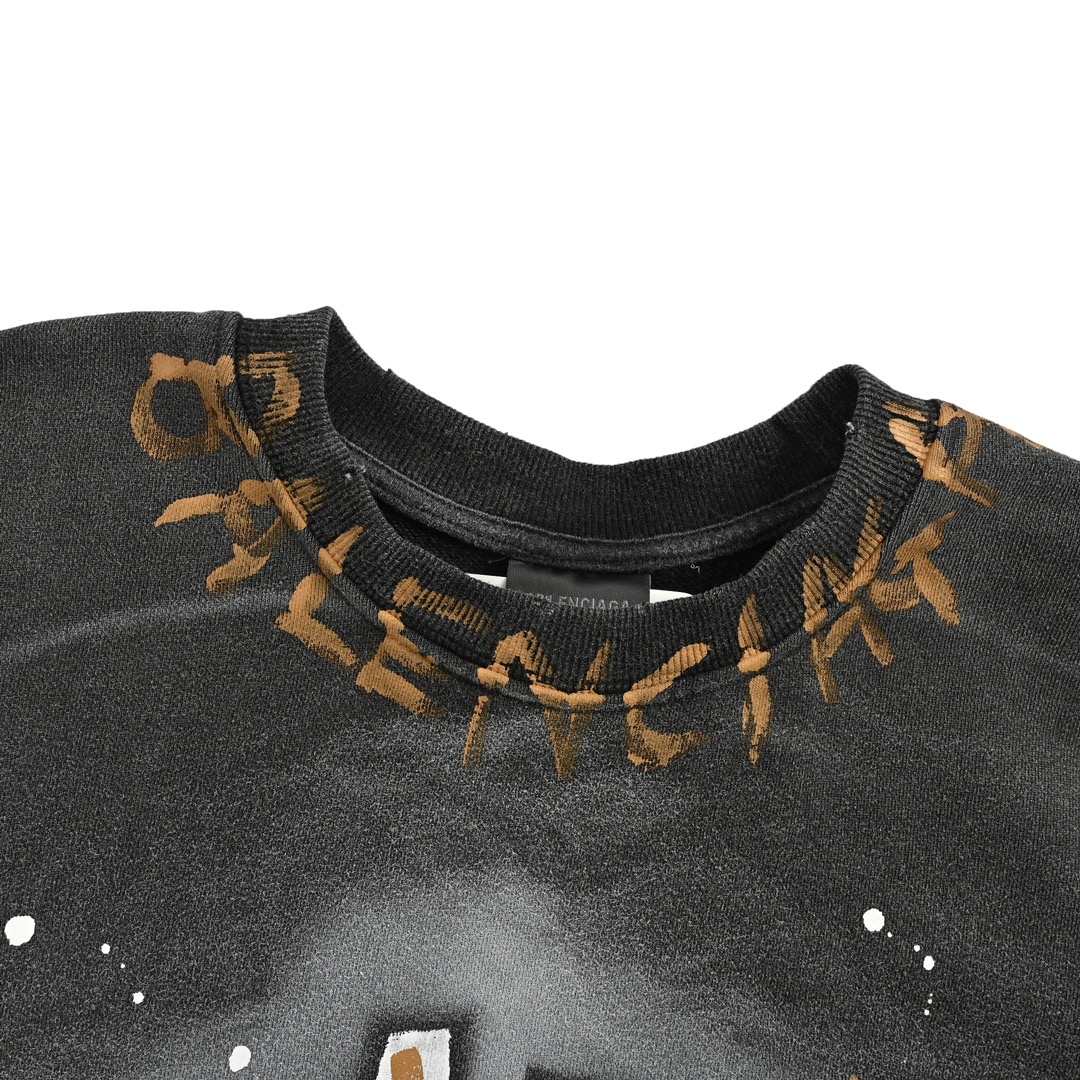 Balenciaga 24Fw Double B Hand-Painted Letters Washed Crew Neck Sweatshirt