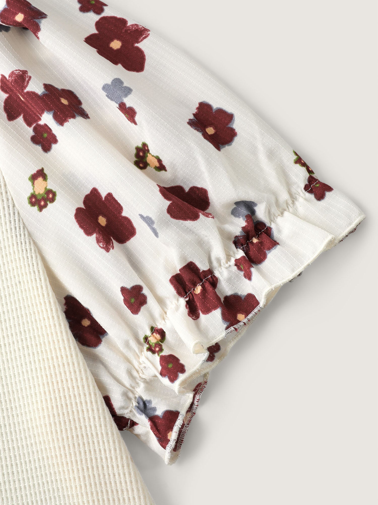 Floral Detail Waffle Contrast Knit Top