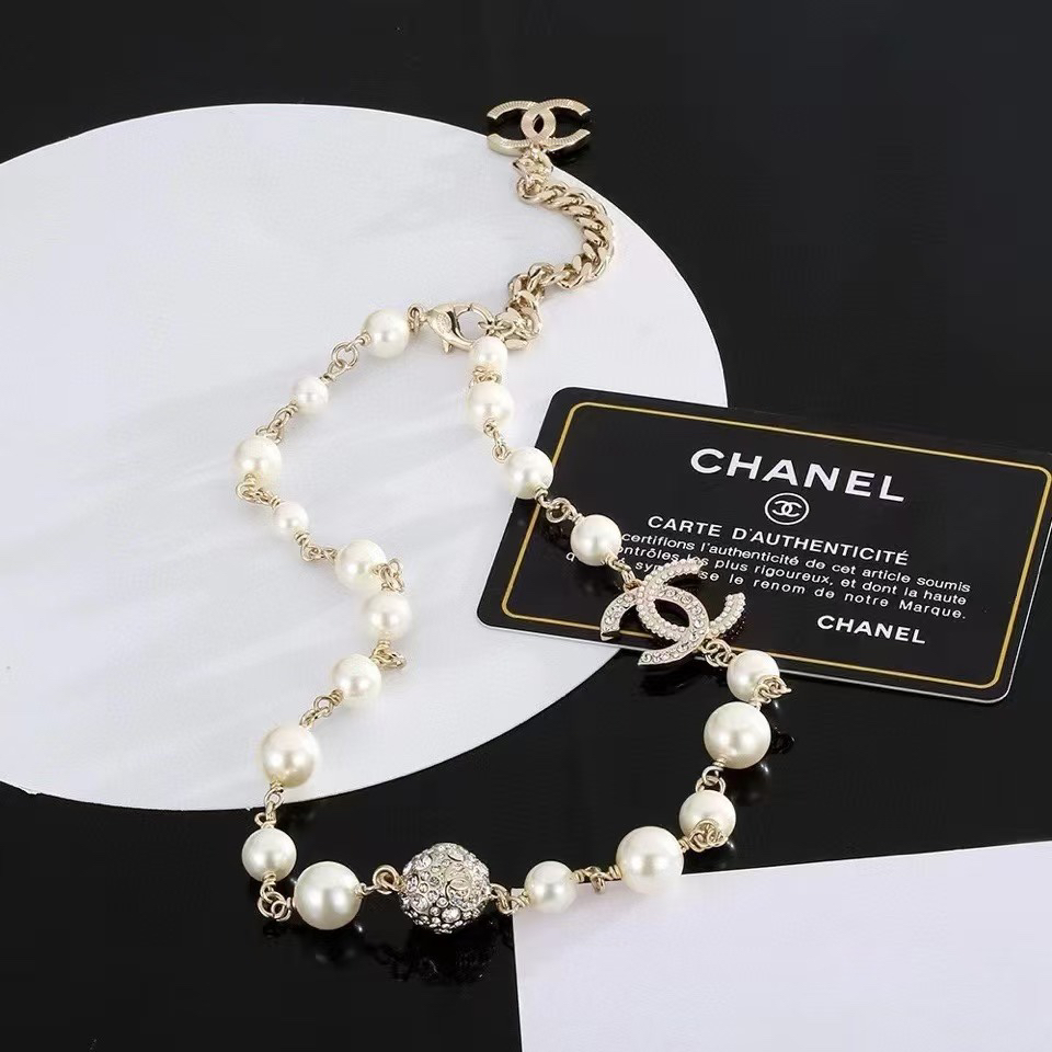 Chanel alphabet pearl necklace