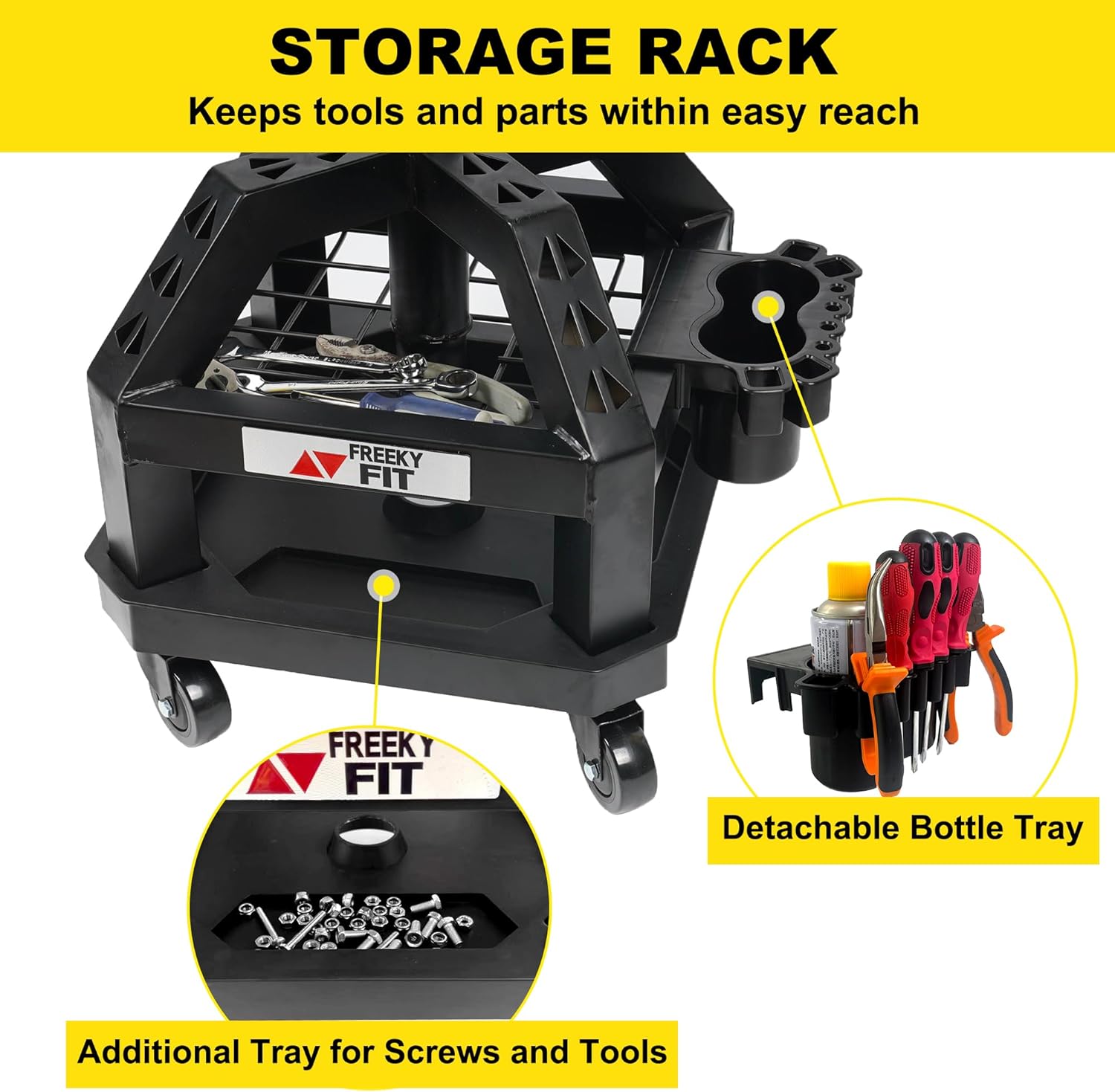 FreekyFit Rolling Shop Stool for Garage with Casters 330 LBS Capacity Padded Mechanic Stool