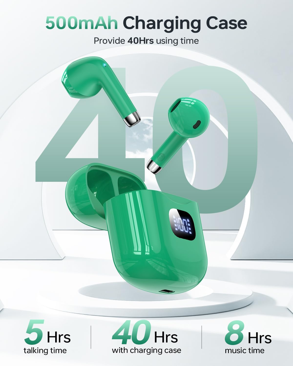 Wireless Earbuds, Bluetooth 5.3 Headphones 40Hrs Playtime with Charging Case, IPX5 Waterproof Stereo in-Ear Earphones with Microphone for iOS Android Cell Phone Sports Workout, Black