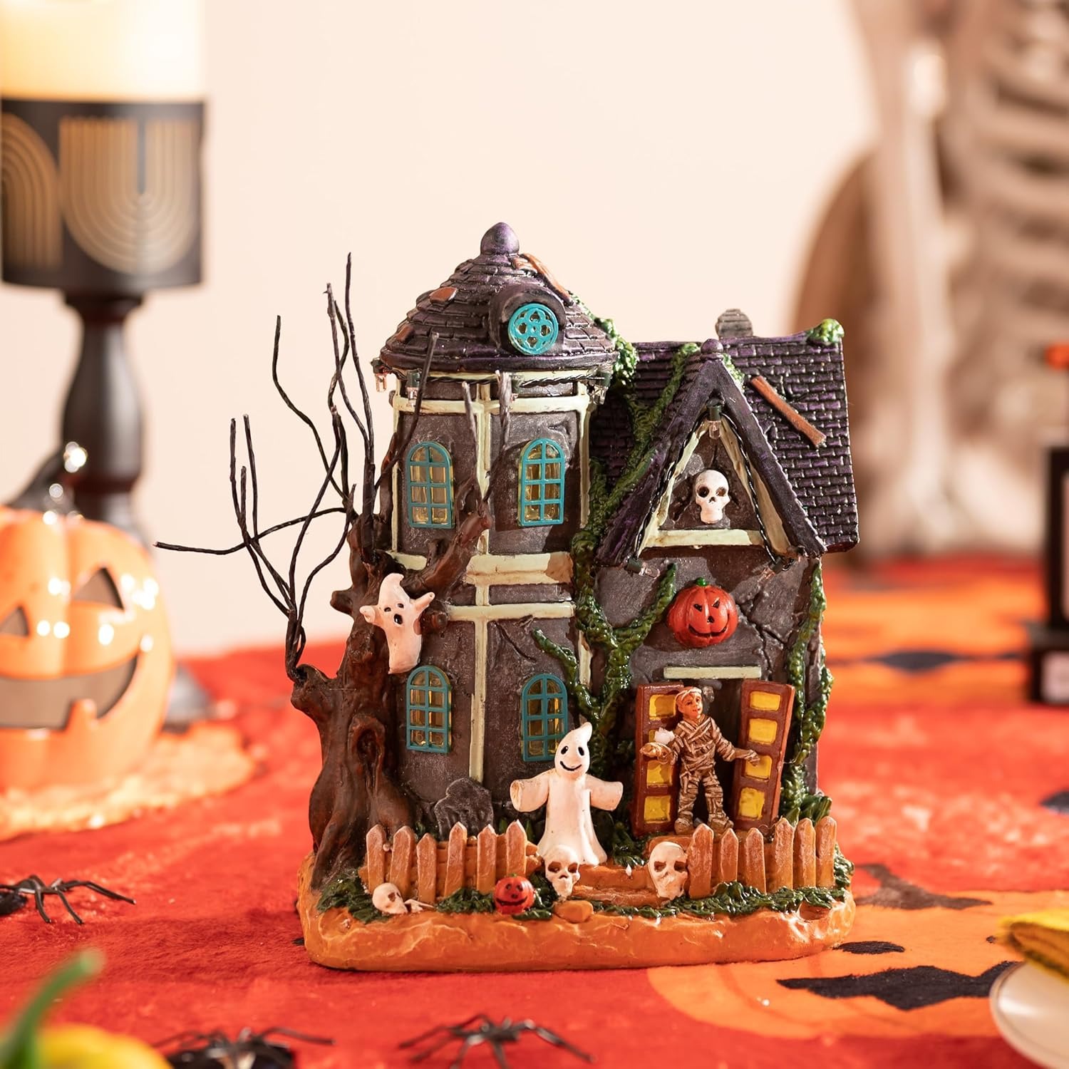 🏆Last Day 49% OFF⚡Spooky Town Mummy's Haunted House with Music and LED Lights