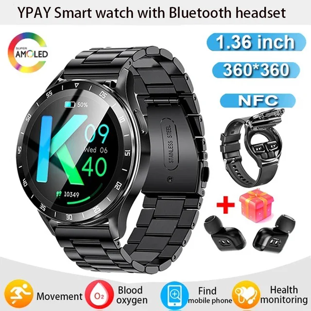 New wireless Bluetooth headset 2-in-1 HD Bluetooth Calling Smartwatch NCF Heart rate Blood pressure Monitor Sports smartwatch