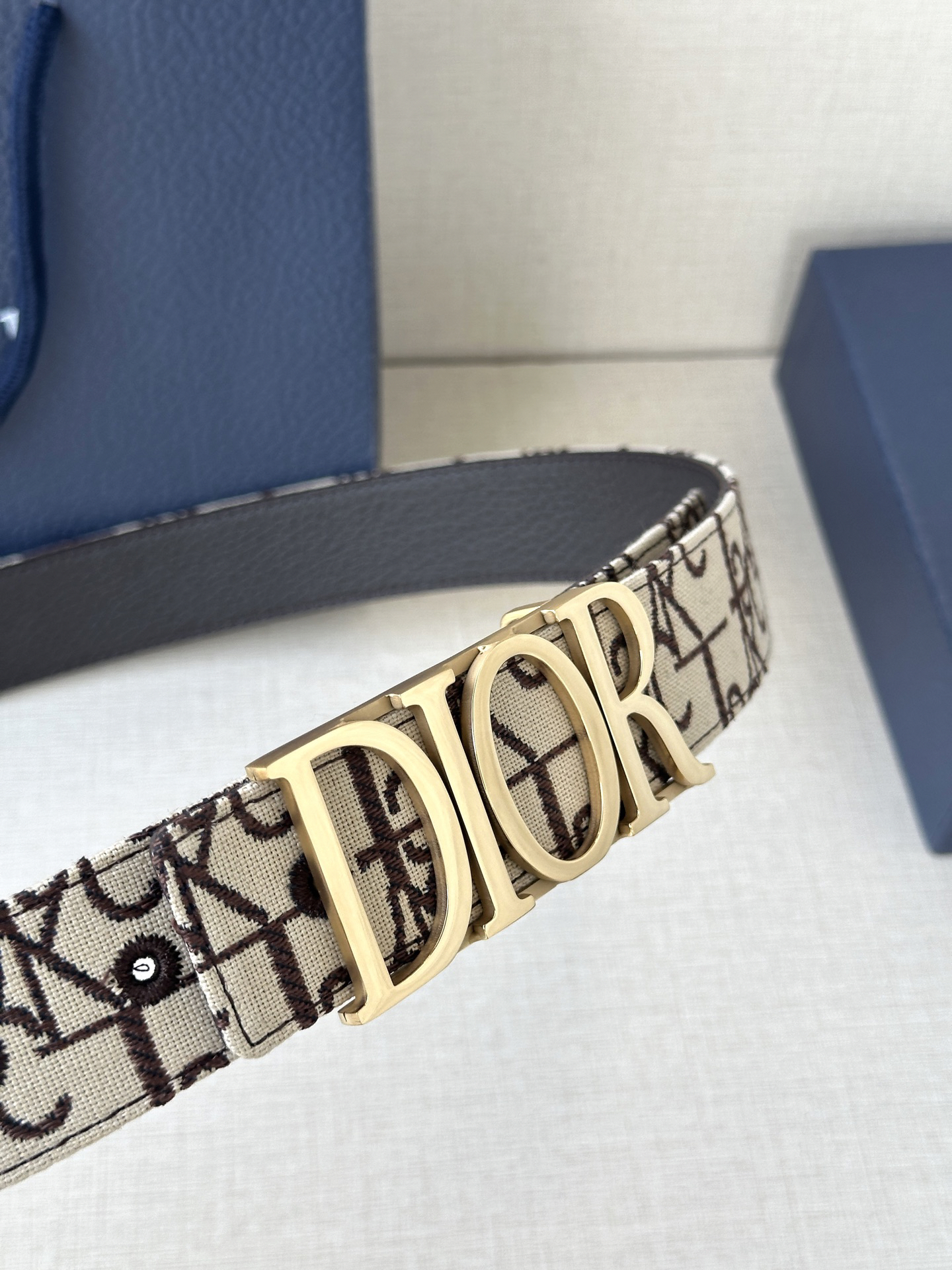 Dior Oblique Cosmo printed canvas leather belt 3.5CM wide