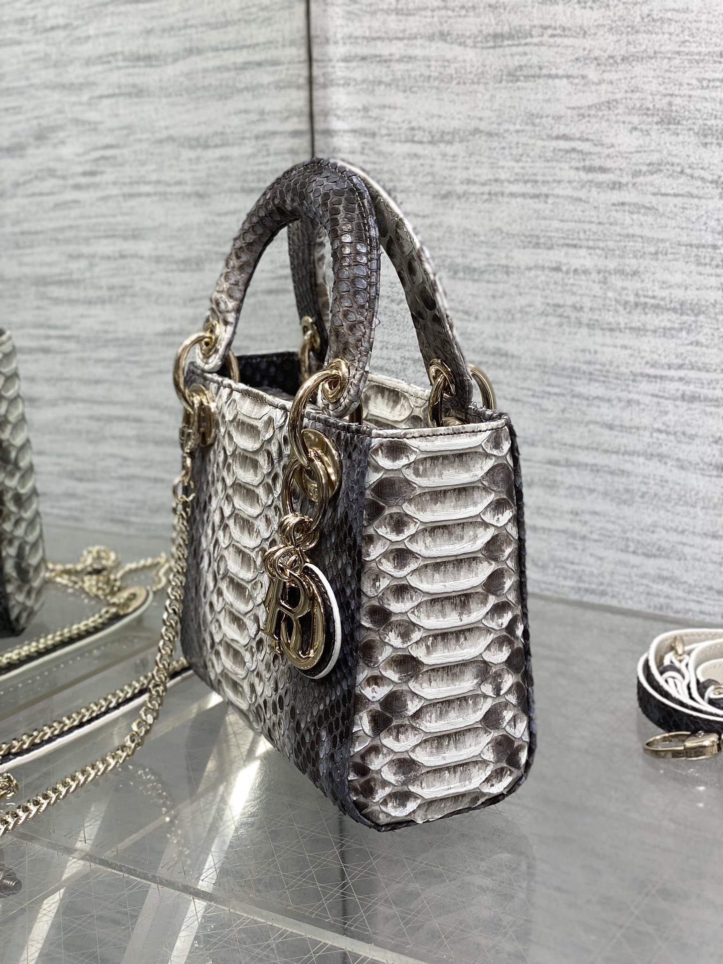 Dior Lady three-grid rare snakeskin Princess Diana bag