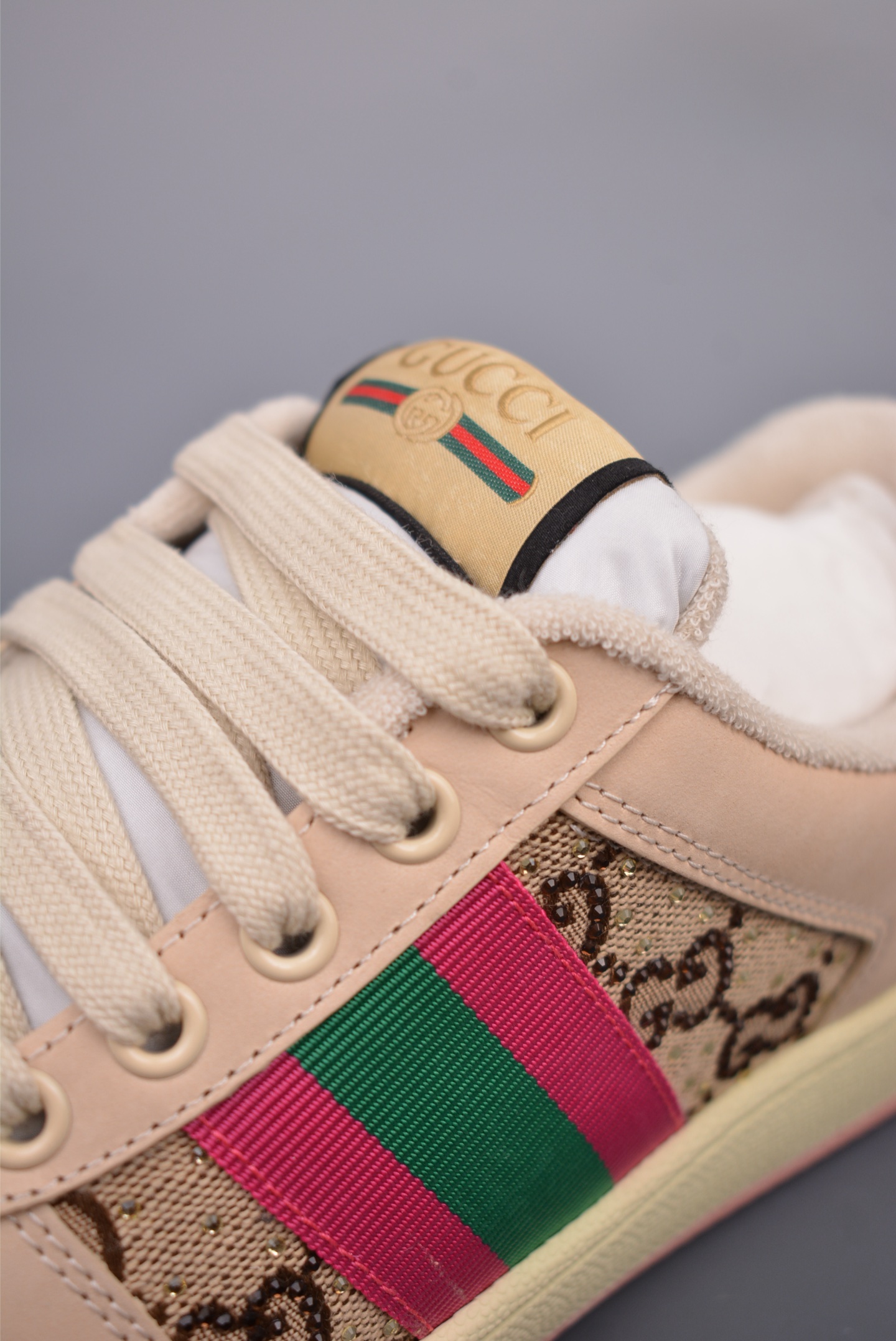 Gucci Screener GG Sneaker Low Beige Pink Green Diamond