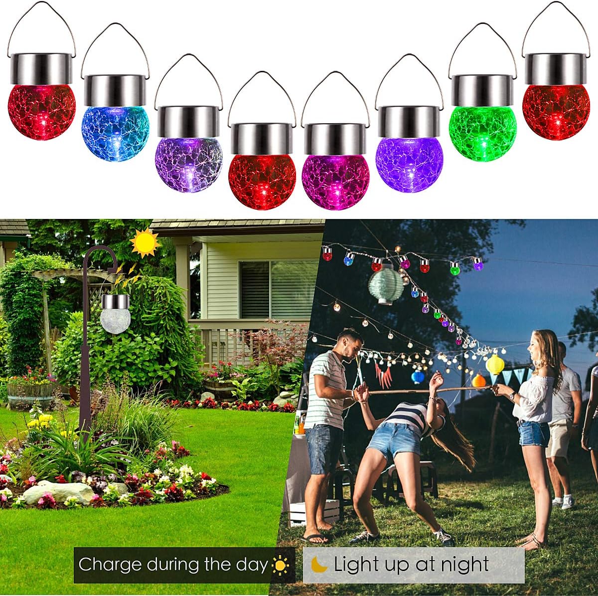 🎄Early Christmas New Sale🎄Multi-Color Changing Cracked Glass Hanging Ball Waterproof Solar Outdoor Lights