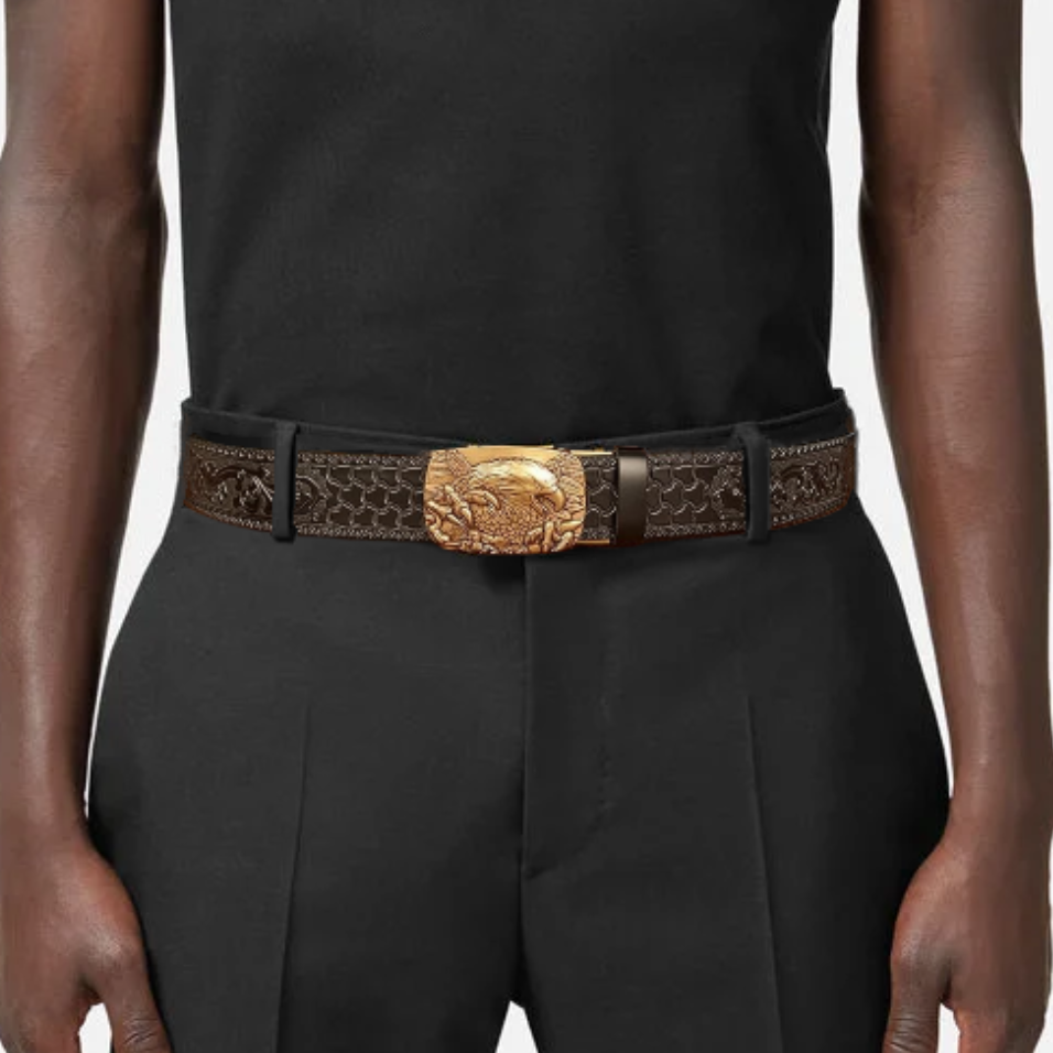 Bald Eagle Cowboy Leather 3D Manual Engraved Belt