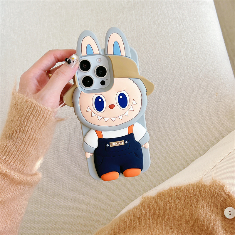 Labubu cartoon 3D hat phone case for iPhone