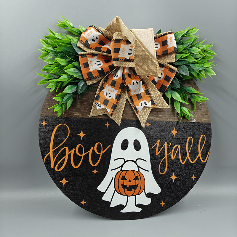 🎃👻Spooky White Ghost Pumpkin Boo Y'all Door Hanging Sign - 15.74 inches/40 cm
