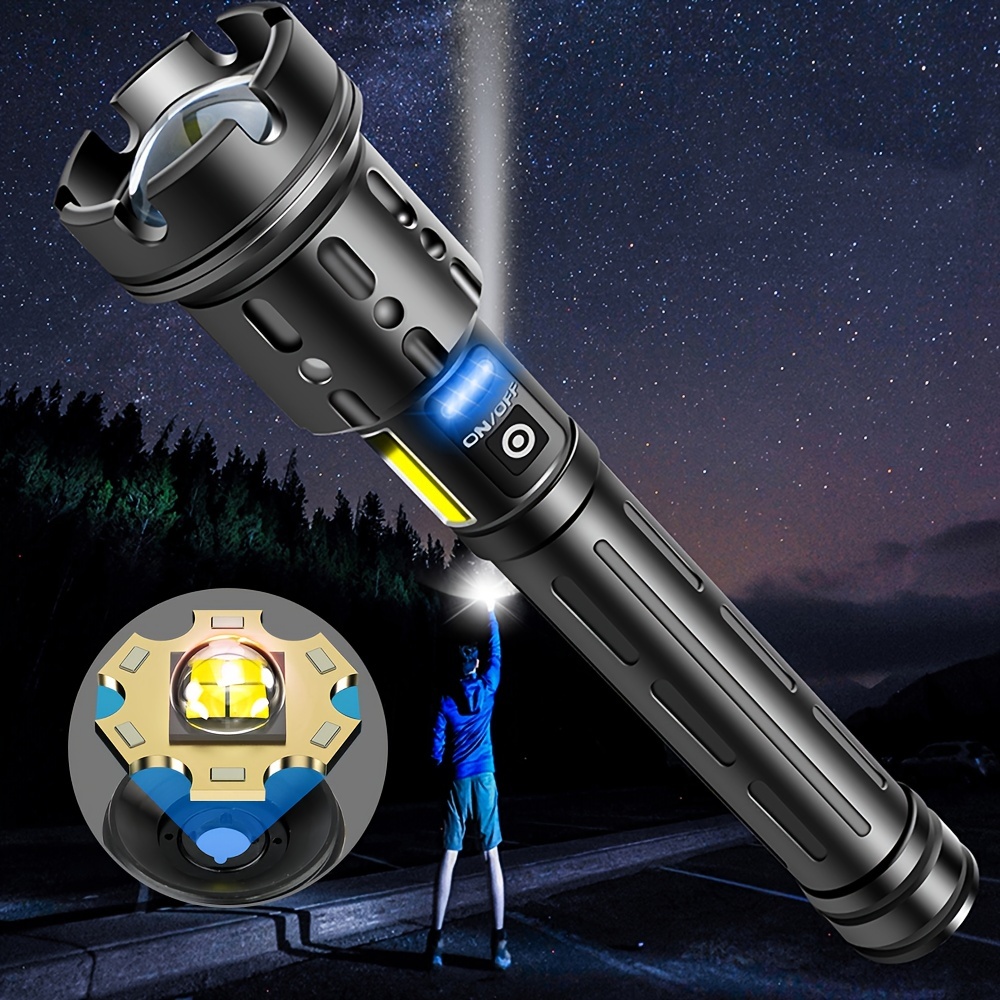 1000 Meters USB Rechargeable LED Flashlight Zoomable Red SOS Floodlight With Power Bank Torch Light